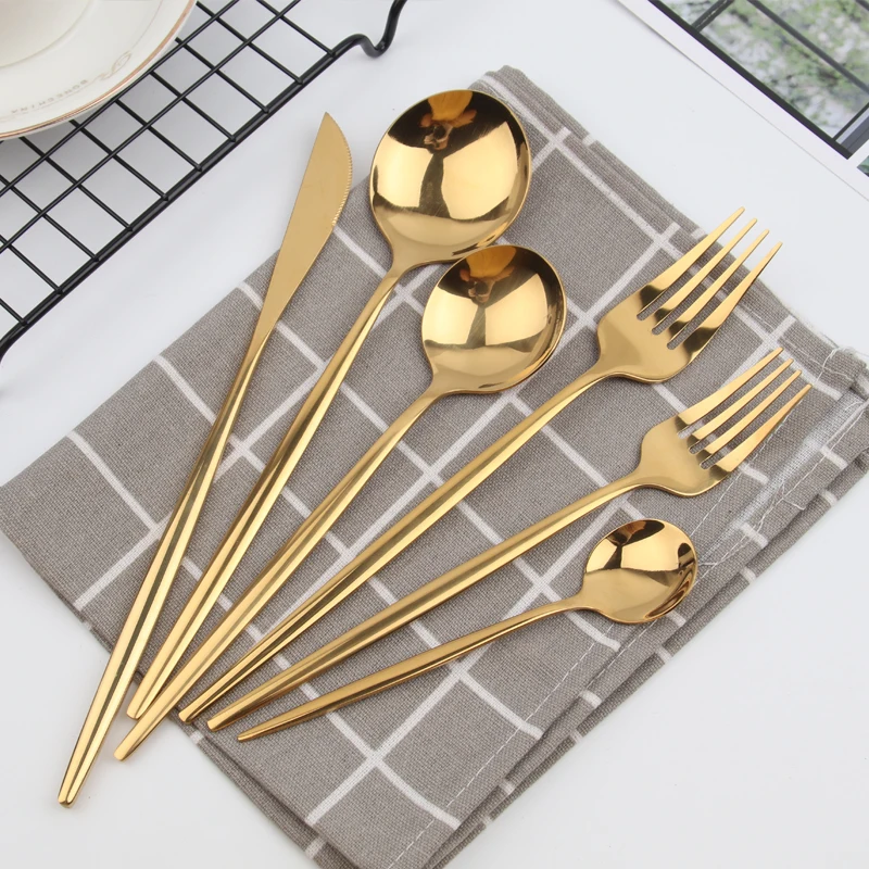 Amazon hotsale gold 6pcs cutlery custom stainless steel flatware set