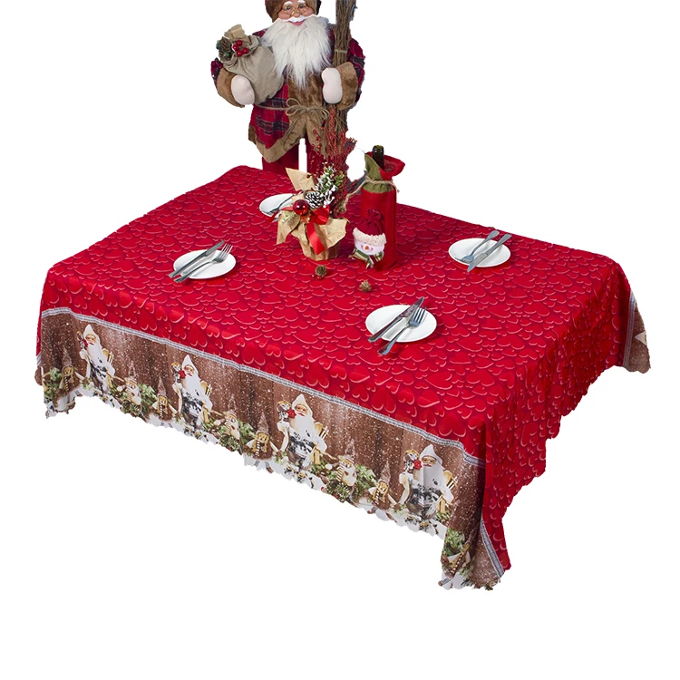 Wedding Party Use Red Beautiful Washable Environmental Table Runner Cartoon Printed Design Christmas Tablecloth