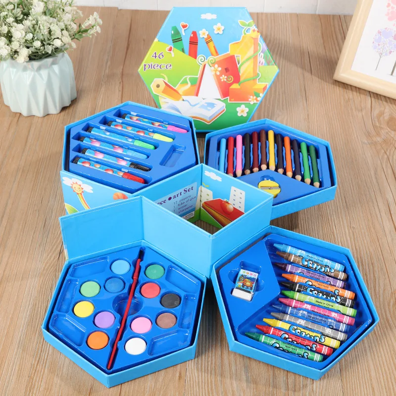
kids painting pencil color pencil set, 46 color water soluble colored pencil box set kids 