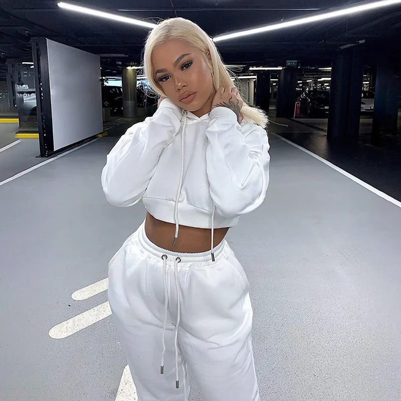 
Women Casual Two Piece Sweat Set Hoodie Crop Tops Sweatshirt High Waist Long Harem Pants Jogger Hoodies Suit Outfits Tracksuit 
