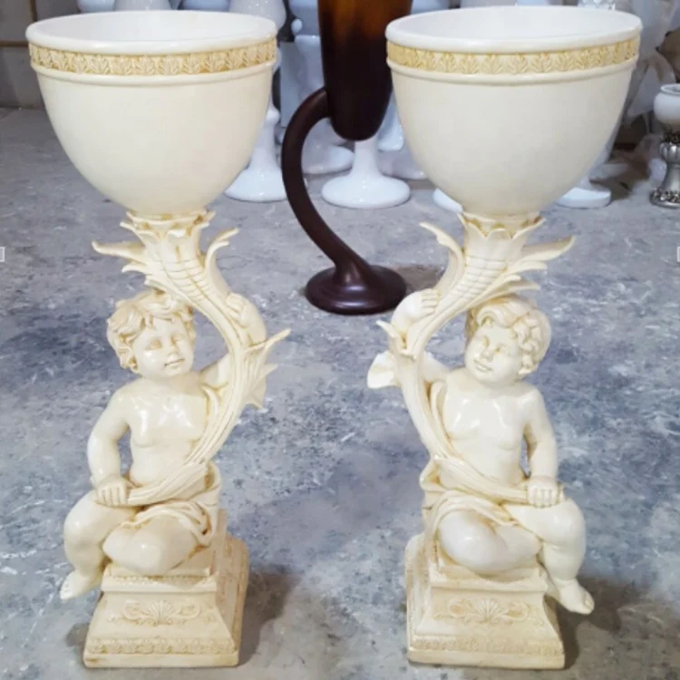 Garden Decorative Fiberglass Angel Sculpture Figure Statue with Flowers Planter