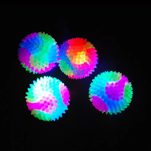 Cheap Wholesale Elastic Light-Up Funny Balls Glowing Dog Cat LED Flashing Sensory Squeaky Spike Blinking Interactive Pet Toys