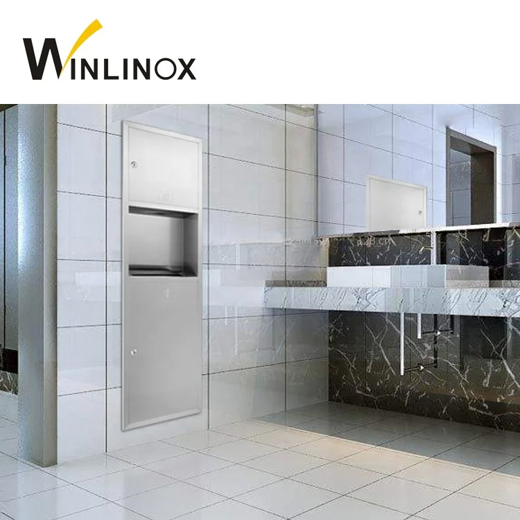 Bathroom recessed metal toilet paper dispenser hand dryer rubbish bin