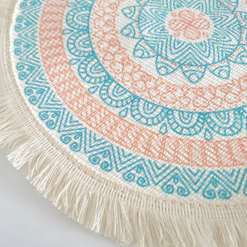 Wholesale Round Placemat Pompom Tassel Place Mats Jute Fringe Table Woven Boho Placemat Neutral Rustic Tablemats For Dining