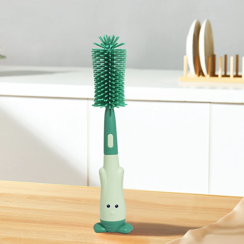 Eco Friendly Food Grade Silicone Long Handle Baby Cleaning Milk Bottle And Nipple Brush