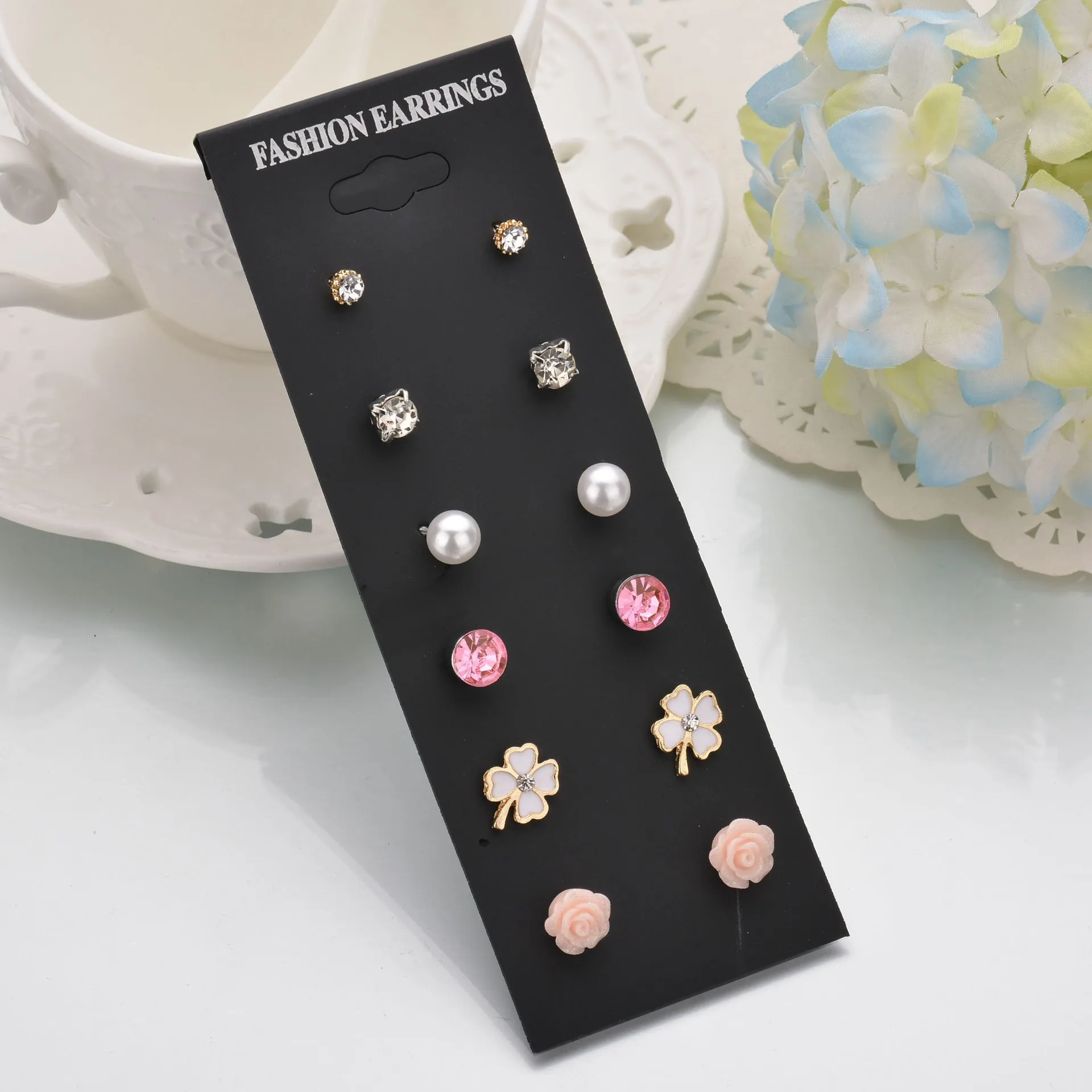 7Pair/set Fashion Korean Mini Pearl Stud Earrings Set For Women Ball Flower Earring Gifts