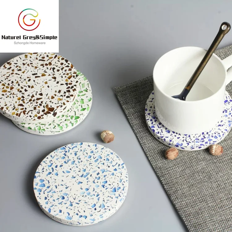 Natural Colorful Stone Real Terrazzo Coaster Set Terrazzo Cup Mat Coaster