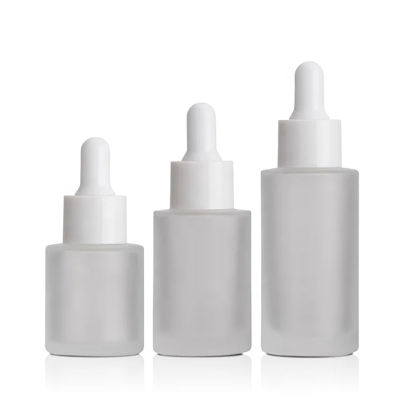 20ml 30ml 40ml 50ml 60ml Essential Oil Serum Flat Shoulder Ember Frosted Clear Pipette Dropper Glass Bottles