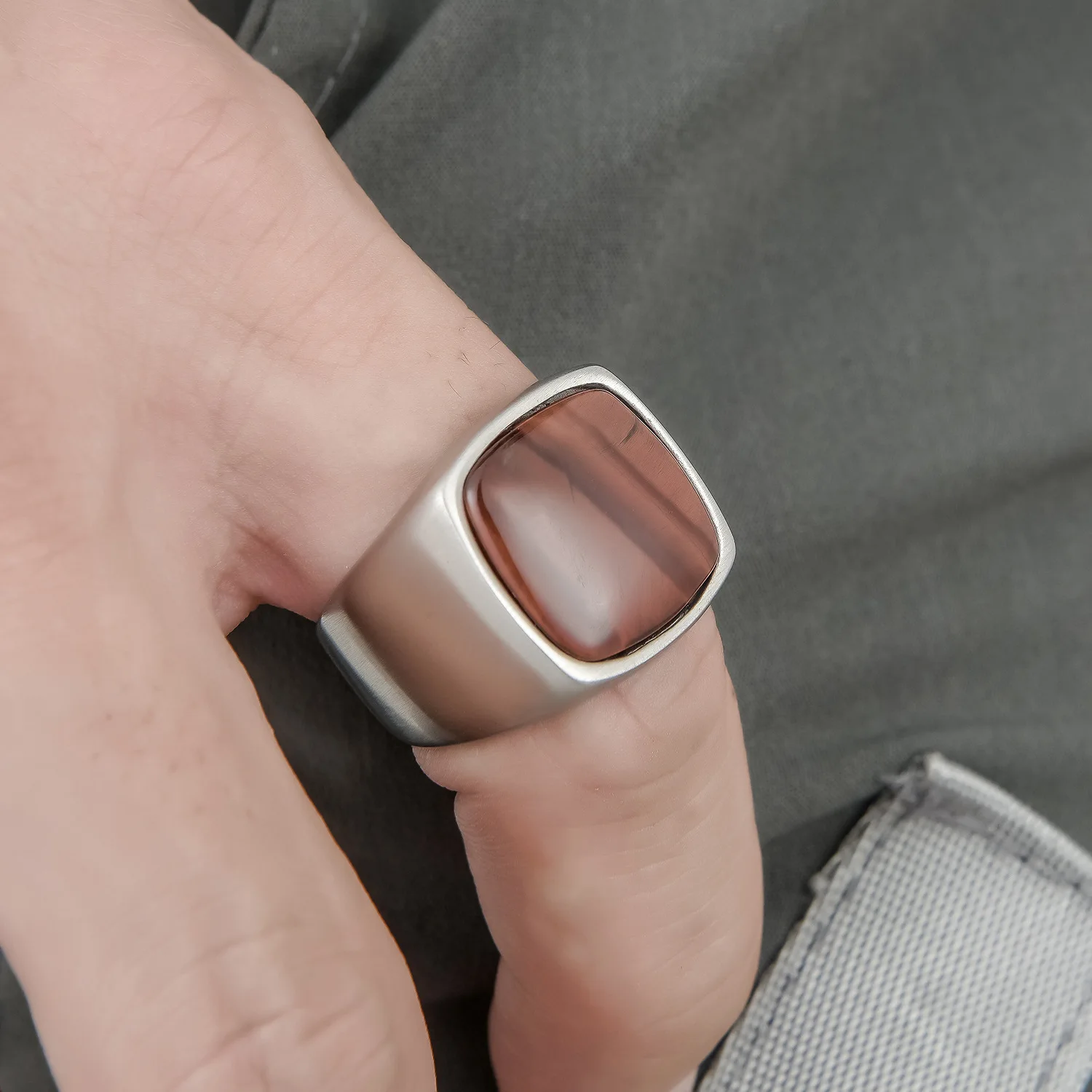 Mens Classic Natural Stone Black Onyx Stainless Steel Nontarnish Waterproof Rings