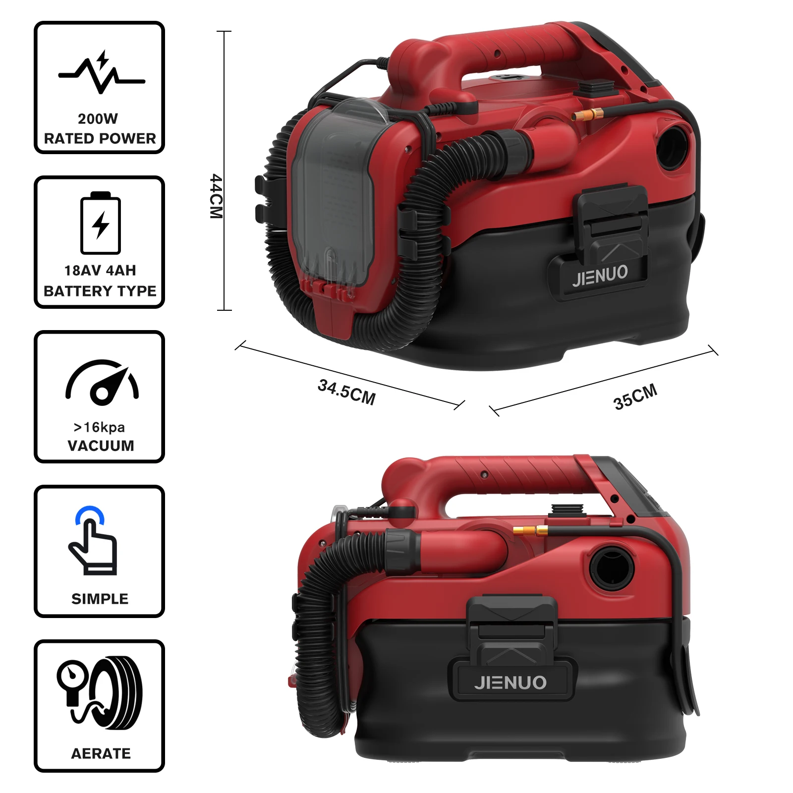 JIENUO 2 Gallon 20V Lithium Battery Portable Wet Dry Cyclone Vacuum Cleaner with Air Inflact Adapter JN701