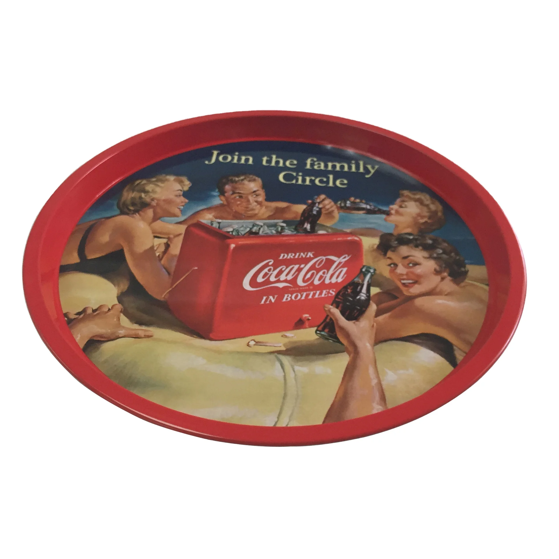Metal Food Custom Full Logo Tin Tray Rolling Round Anti-slip Bar Tin Serving Tray For Bar Promotion Activities