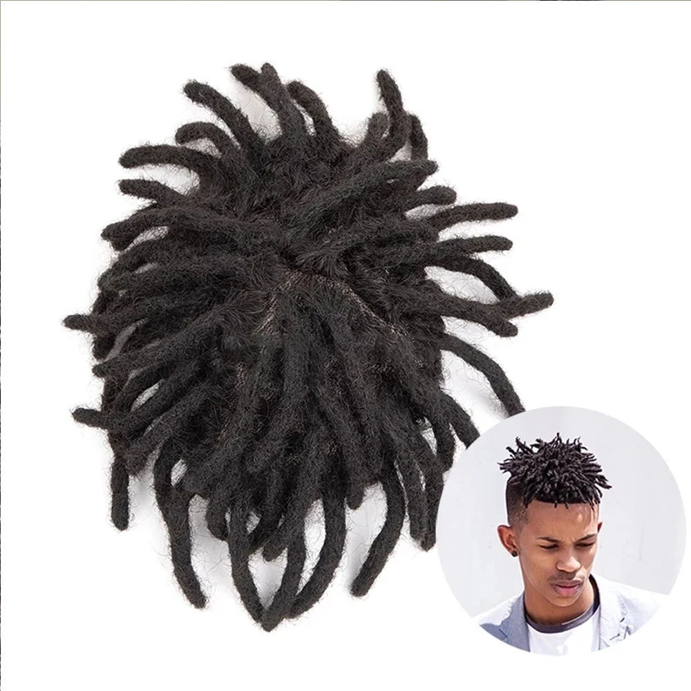 Dreadlocks Toupee for Men Afro Kinky Curly 100% Human Hair Wigs for Black Man Natural Hairpiece in stock