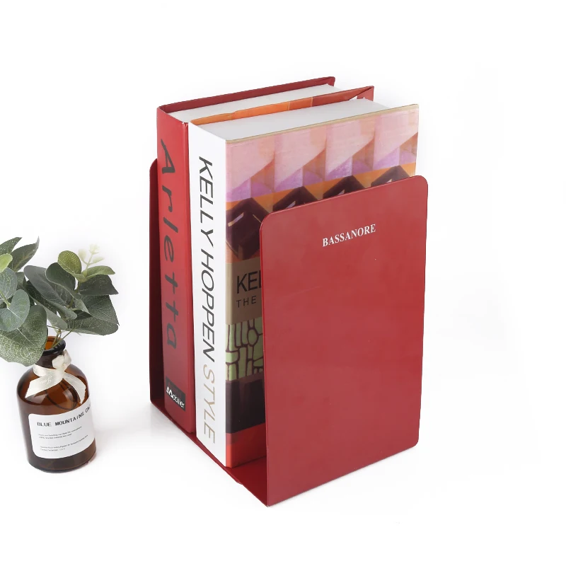 L-Shaped Red Bookends Heavy Duty Book Ends And Desktop Organizer Book Stopper For Heavy Books Magazines DVDs