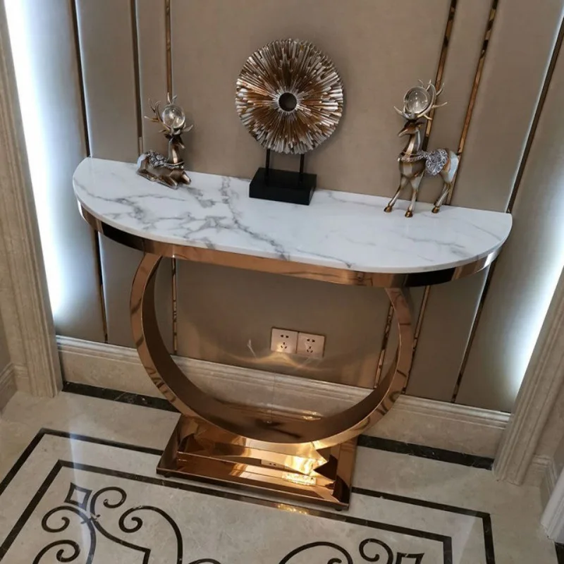 Light luxury stainless steel rock plate porch table entrance hallway marble end viewing platform porch cabinet