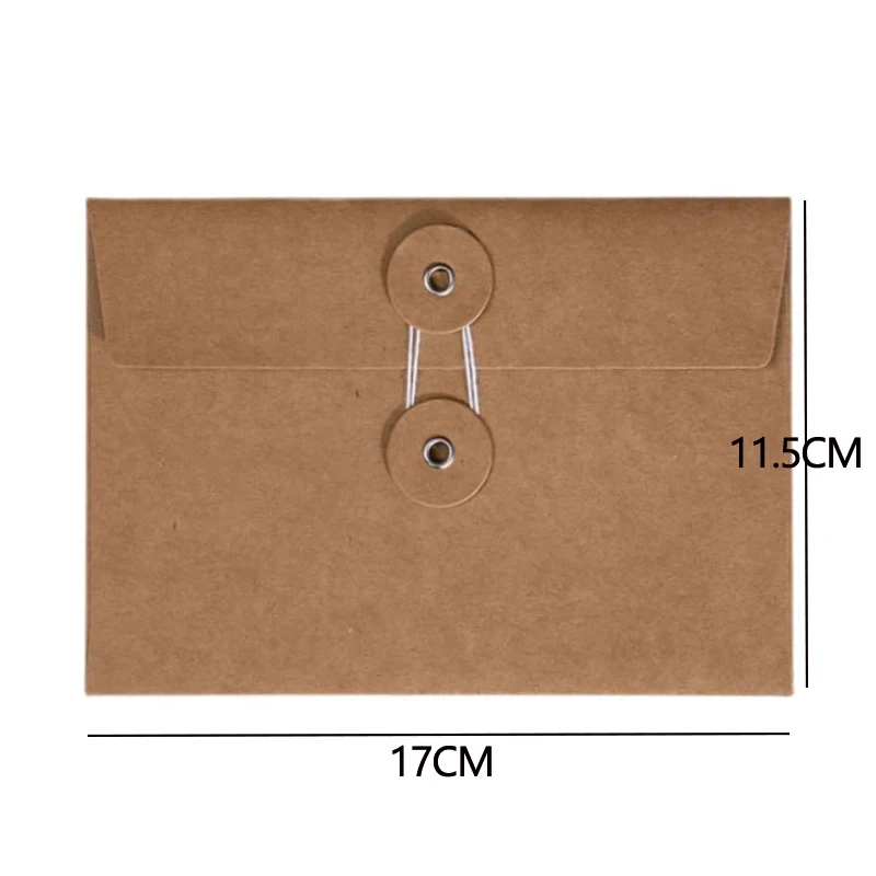 High Quality Kraft Paper Vintage Envelope String Closure Pockets with Button for Mail Postcard Invitation