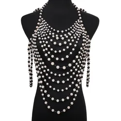 Wholesale Wedding Dress Accessories Pearl Necklace Long Multilayer Beaded Sweater Chain Exaggerated Big Body Chain