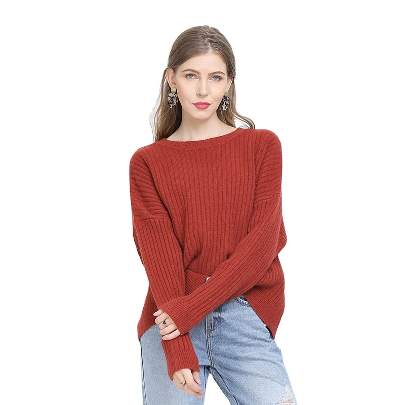 2021 Autumn Winter New Korean Version Of Lazy Wind Large Size Loose Thick Needle Round Neck Long Sleeve Solid Color Pullover