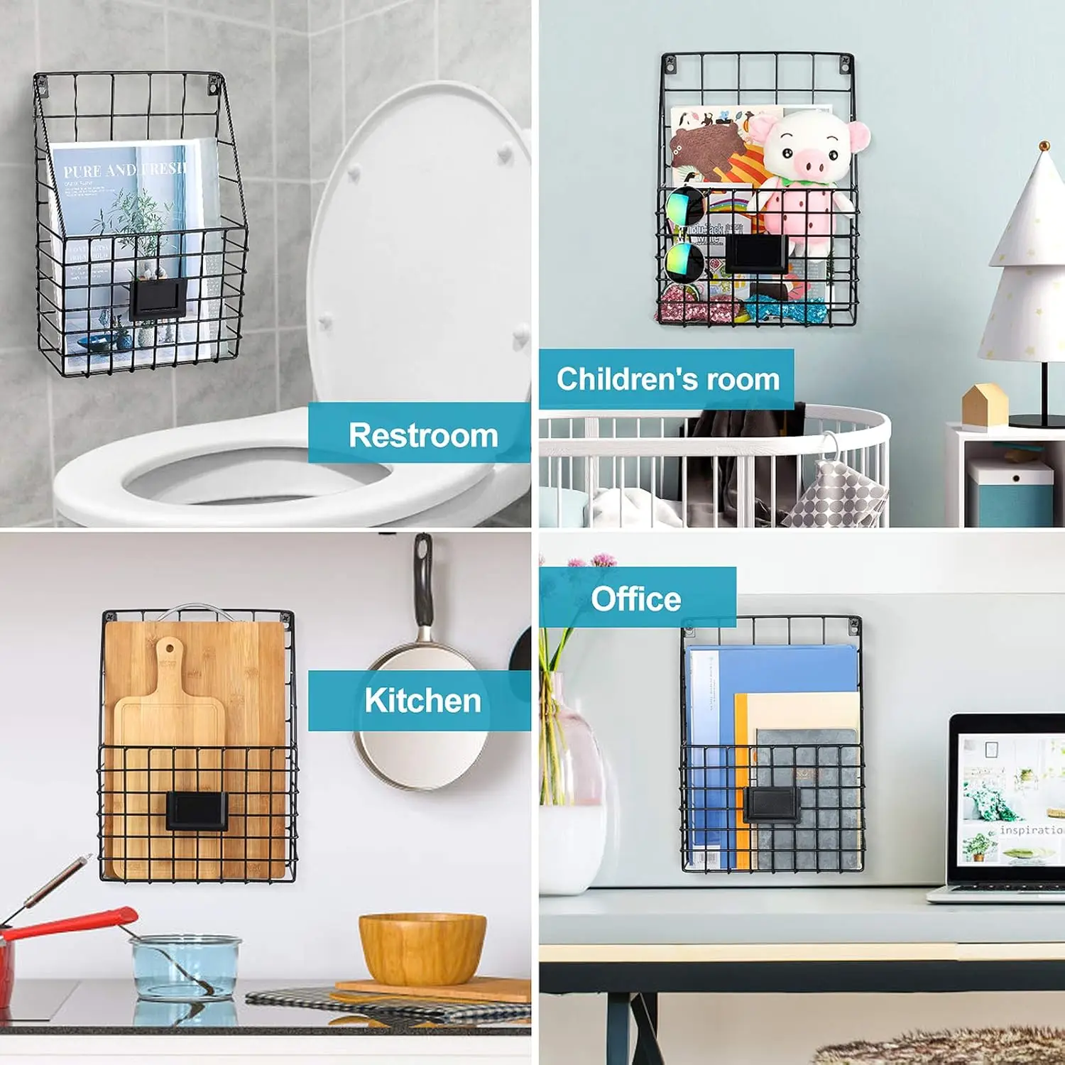 Wall Mounted Magazine File Rack Organizer for Entryway Mail Office Kitchen Bathroom Home Basket Bin