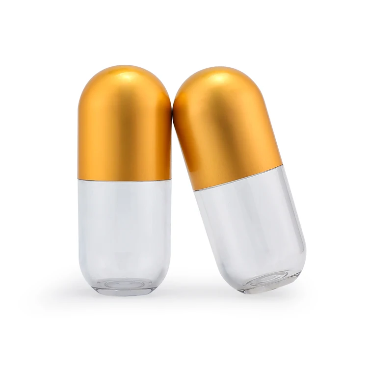 Factory 55ml Shaped Capsule Golden Lid Plastic Bottle Pill Apothecary Smell Proof Wide Mouth Child Resistant Plastic Bottles