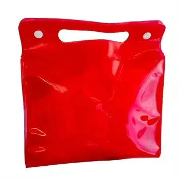 Custom neon red blue 0.3mm recycled pvc cosmetic set plastic packaging containers bag for cosmetics with handle