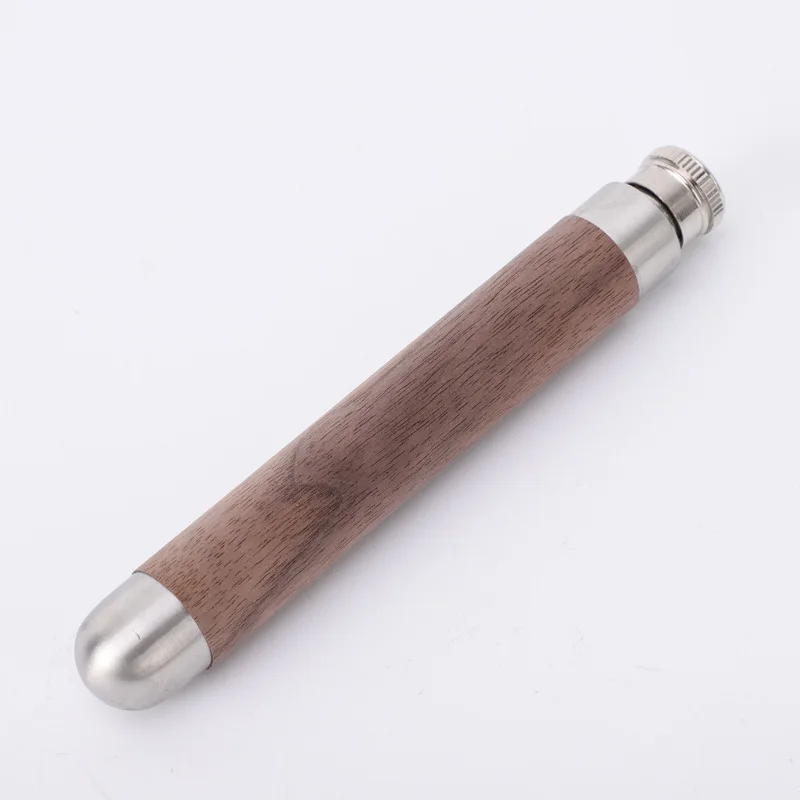 Slim Small Capacity Hip Flask Wood-clad Custom Stainless steel easy to drink Mini Cigar-shaped hip flask for Travel Working