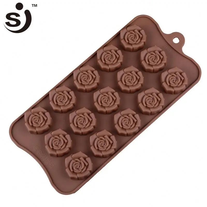 Cheap 15 Cavity Rose Flower Style Mini 3D Custom Non-stick Silicone Chocolate Mold