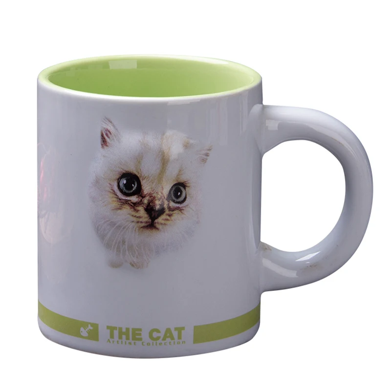 JIA SHUN Wholesale ceramic 3D dog and cat animal face print travel mug with handle