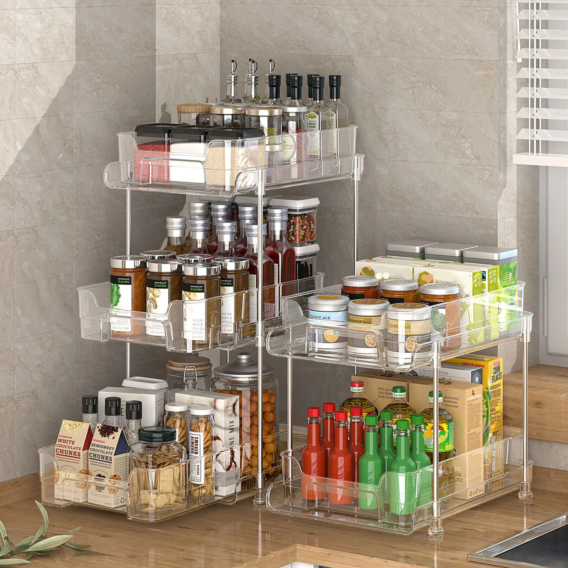 2 Tier Clear Slide Storage Box Transparent Drawer Organizer Cosmetic Rack Units 2 Pack Under Sink Organizer For Bathroom