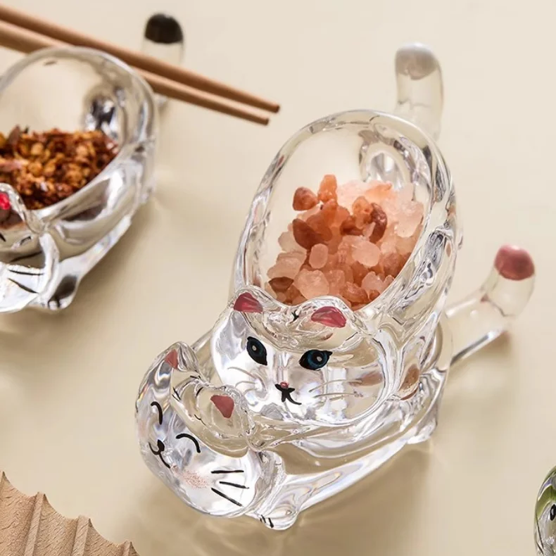 Cute Cats Shape Soy Sauce Dish Cat Dipping Bowls with Chopsticks Holder Small Serving Bowl
