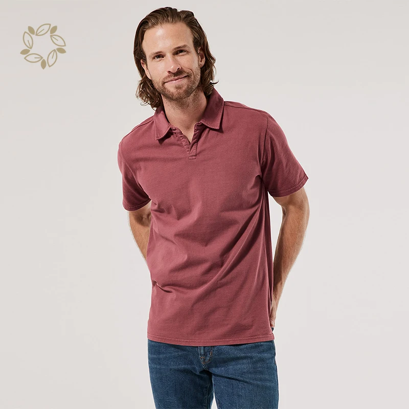 Organic cotton vintage notch neck Polo sustainable jersey collar tshirt solid color eco friendly collar tee collarcrewneck