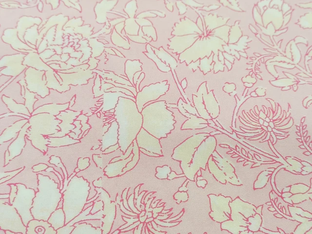Warm Pink Floral Pattern Printed Fabric for Shirt Dress 100% Cotton Plain