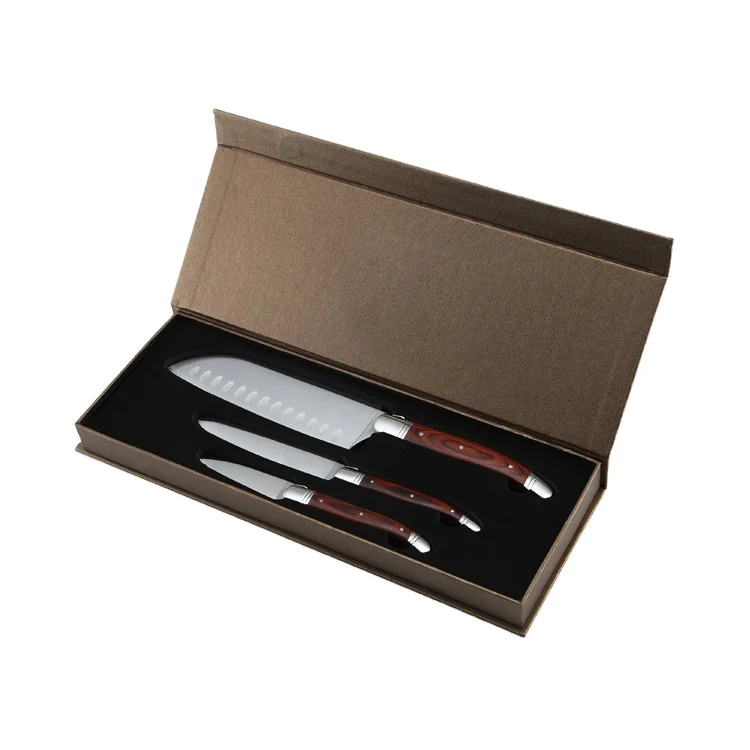 High Quality Factory Direct Price Stainless Steel Pakka Wood Handle Kitchen Knife Set With Gift Box