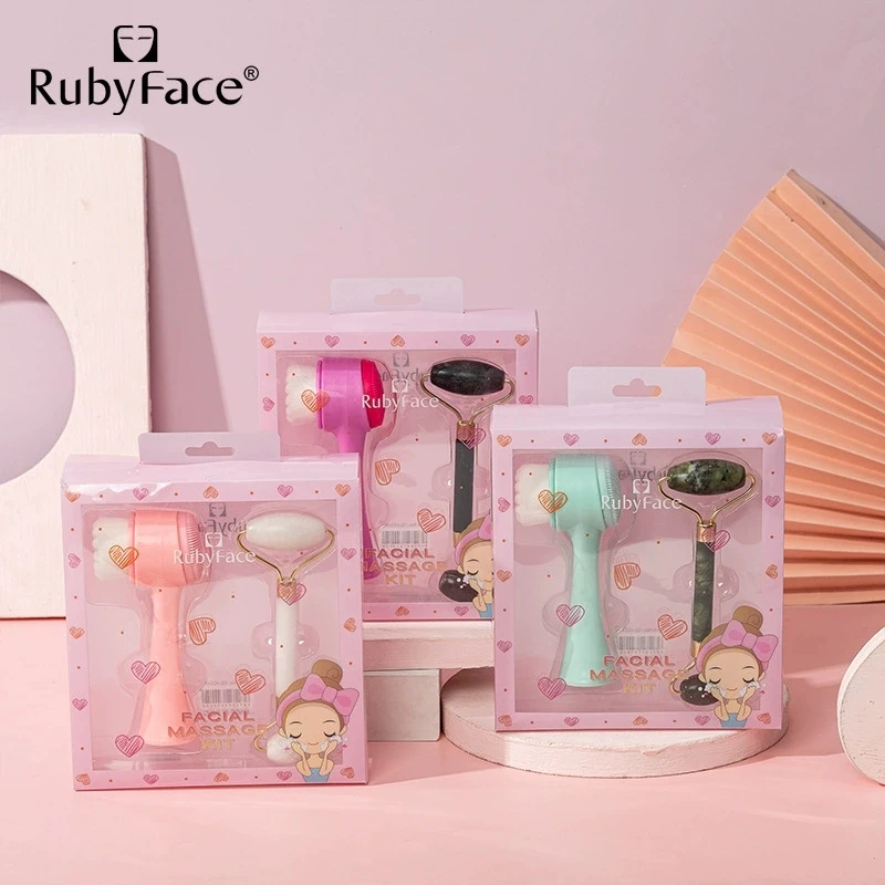 RubyFace  Jade Roller  quartz face roller  Dual Action Facial brush jade roller for massage Makeup Tools se