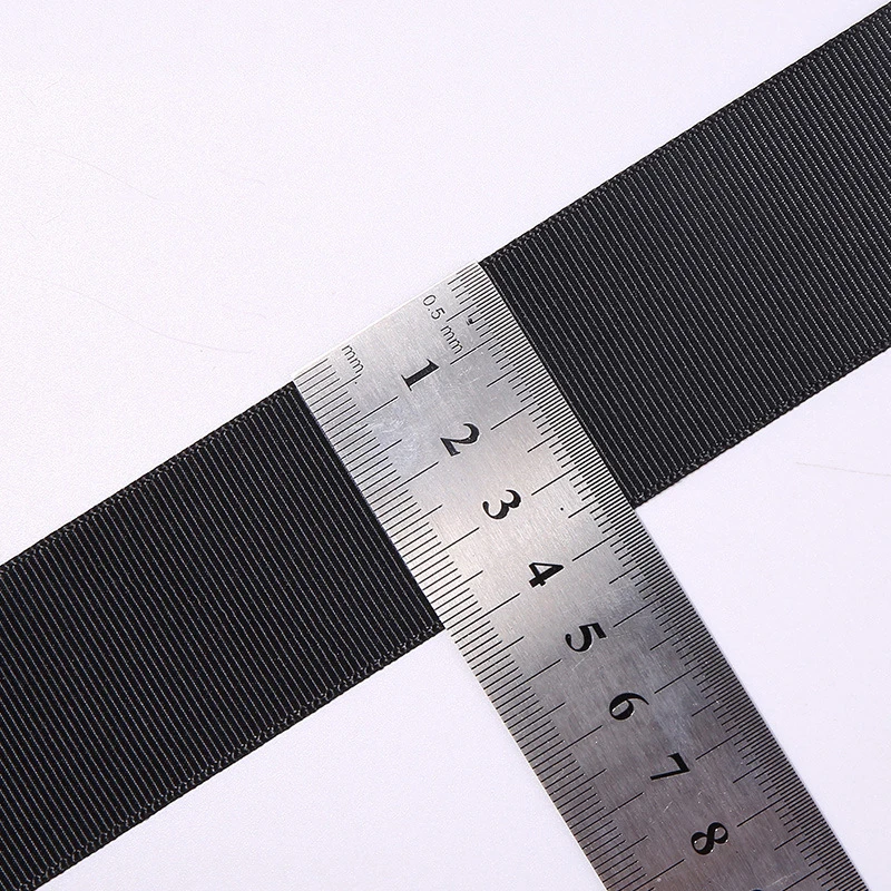 Stock wholesale 100% polyester double face solid plain color various size black grosgrain ribbon for gift wrapping