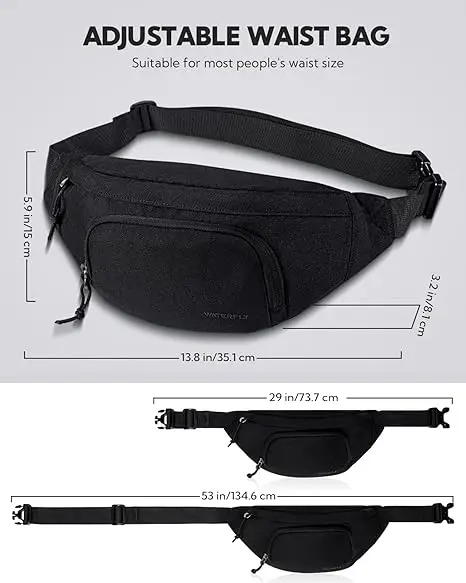 WATERFLY Large Crossbody Fanny Pack Slim Waist Bag Sports Hip Pouch for Woman Man  waist bag waterresistant