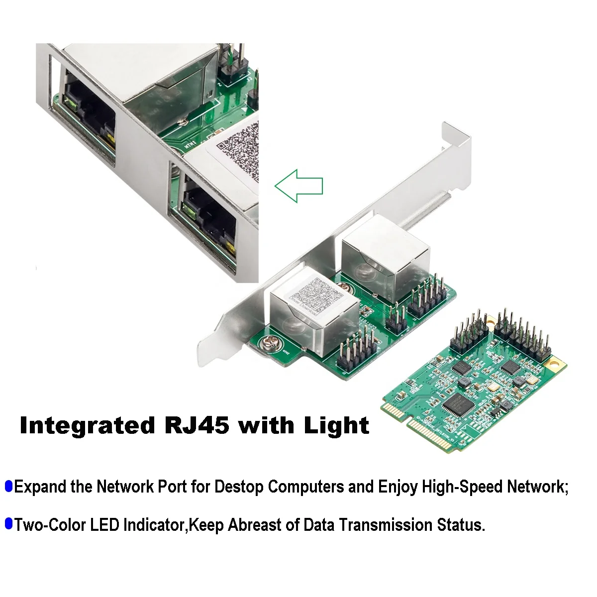 IOCREST Mini PCIe 2 Port 1000M 1 Gigabit Ethernet Network Card RTL8111H Chips Dual RJ45 Lan 10/100/1000 Mbps Nic Lan for Desktop
