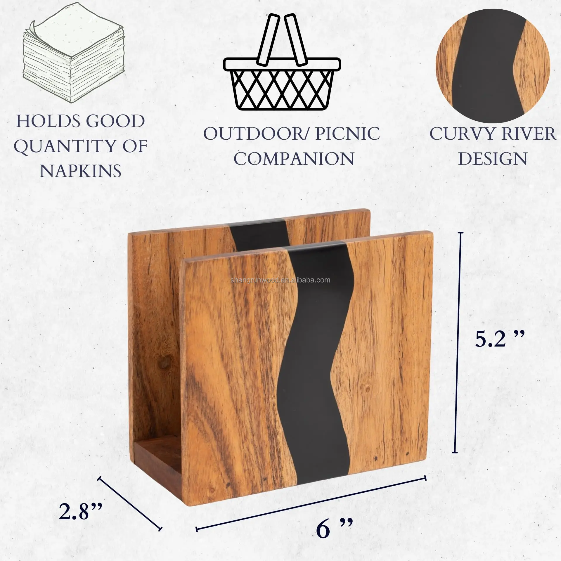 Acacia Wood & Transparent Epoxy Resin Tissue Dispenser Box Wooden Napkin Holders Farmhouse Napkin Organisation