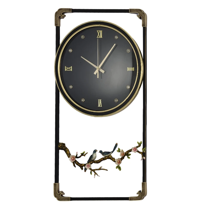 15 inch metal modern round design home office decorative wall clock with bird on branch
