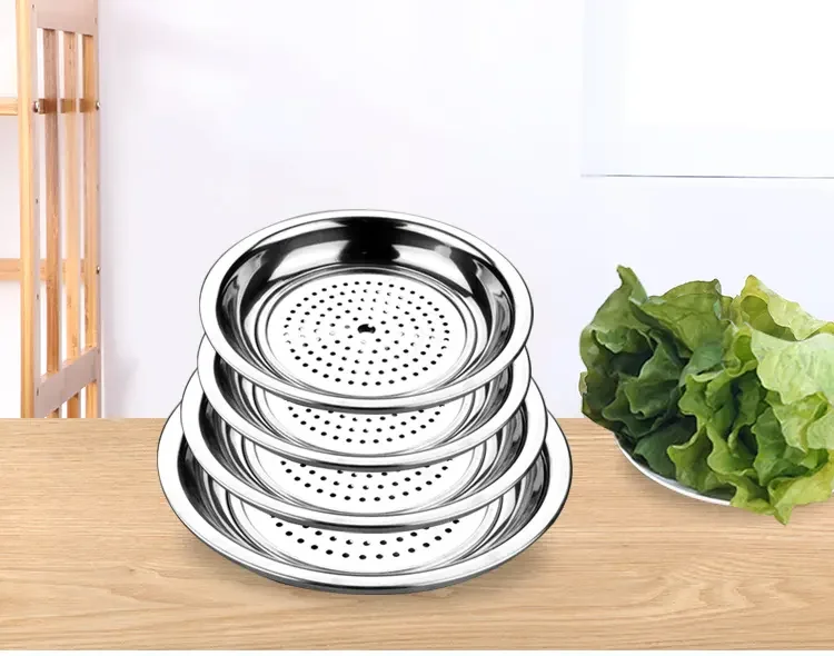 Wholesale 201/410/304 Steamer rack Stainless Steel Multi-Purpose Round Dumpling plate with color box