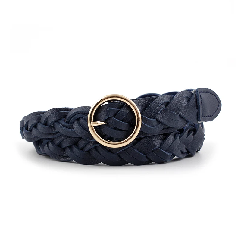 Girls Braided Skinny Narrow Leather Belt Women Woven Braided Belt O-Ring Buckle Leather Belt for Dress Jean Skirt Pant