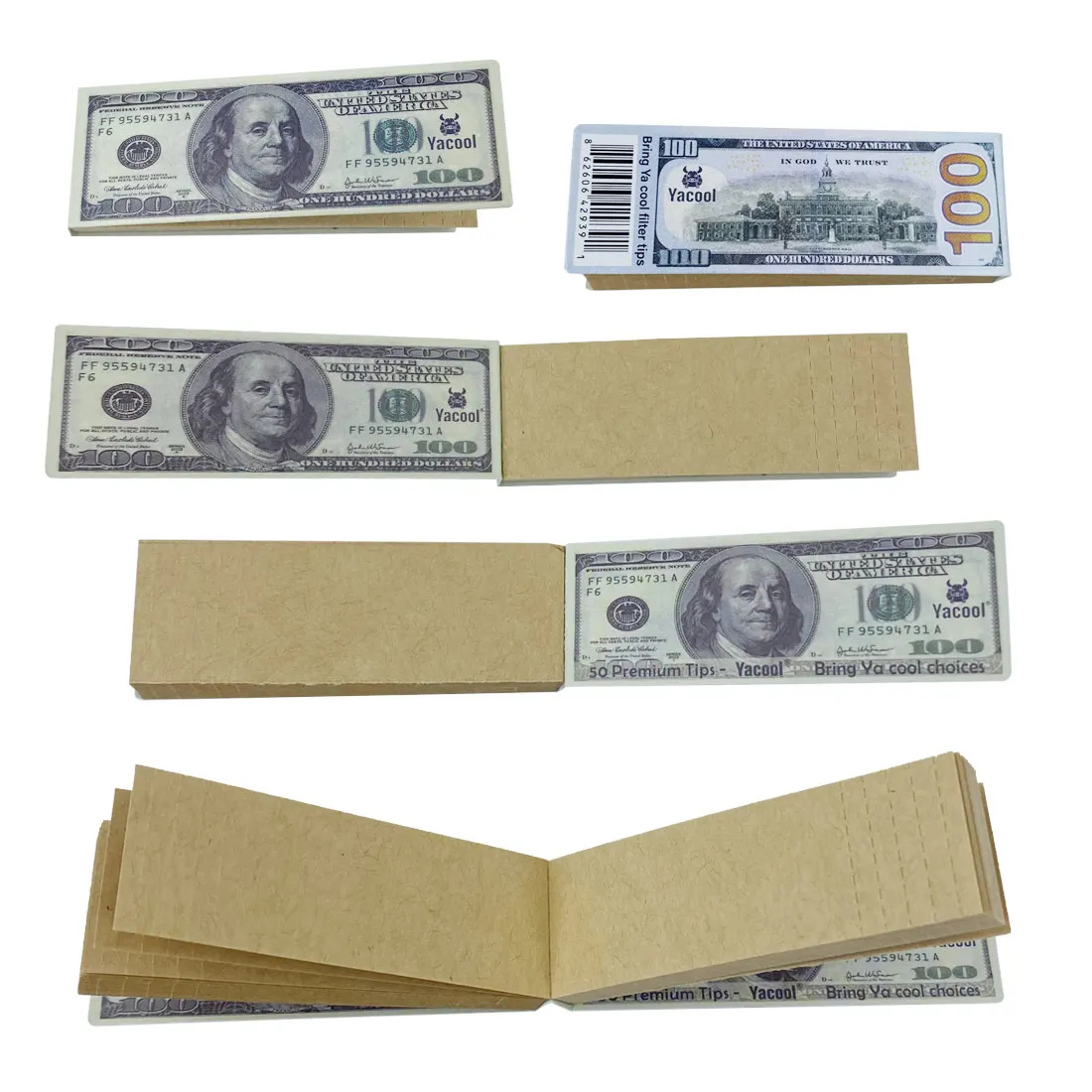 YC2701Yacool Dollar Package Unbleached Brown Paper With Filter Tips Popular Smoking Rolling Paper