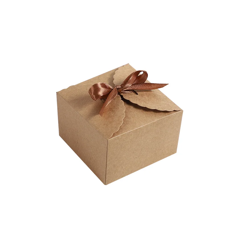 High End Custom Made Simple Design Brown white Kraft Paper Package Square Surprise Gift Box With Lid Ribbon Custom