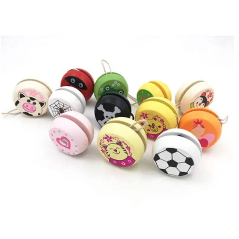 Mix Wholesale Cute Animal Prints Wooden yoyo Toys Kids Yo-Yo Creative Children Yoyo