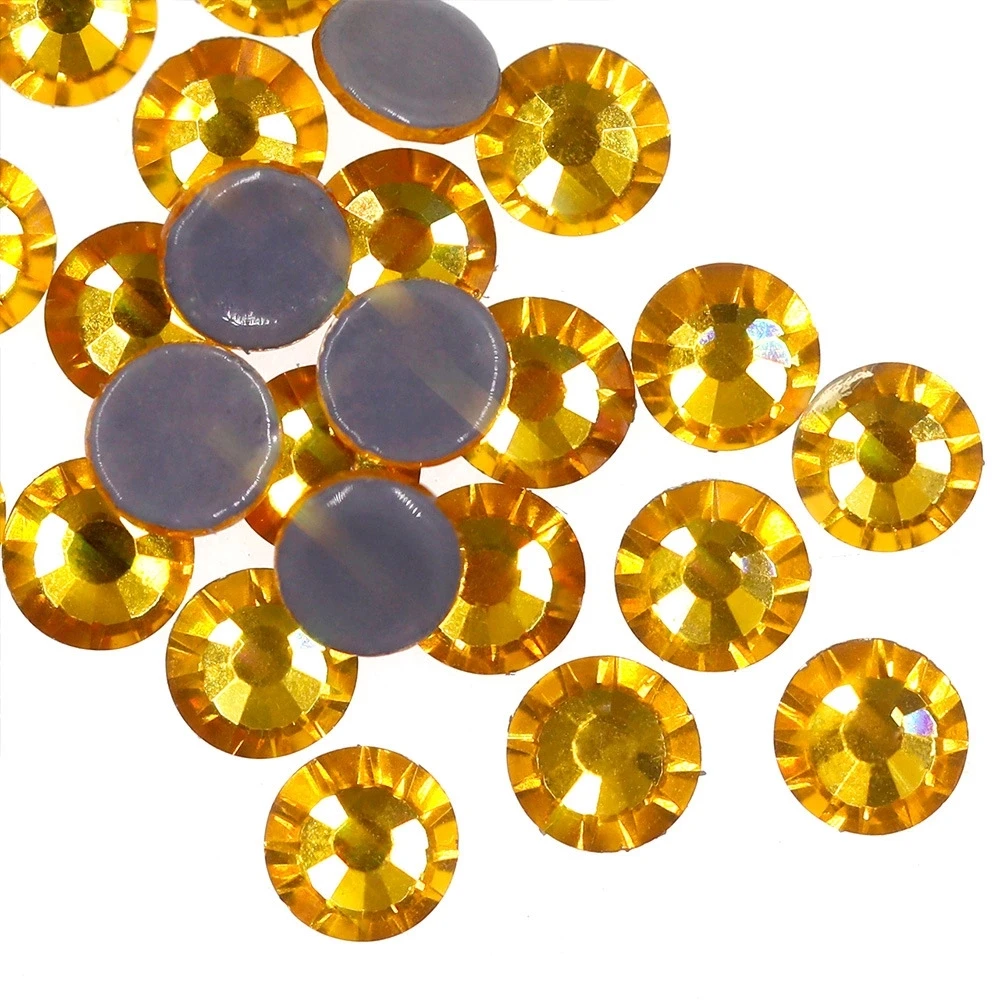 Wholesale 1440pcs/bag golden yellow hot fix rhinestone flat back glass crystal ss3-ss30 clothing accessories diamond