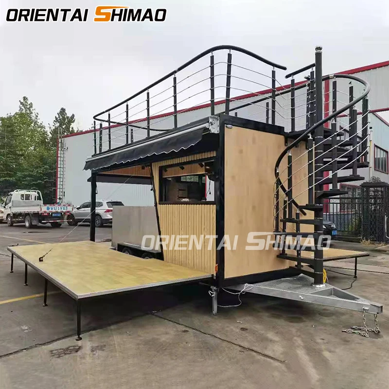 Roast Corn Mobile Kitchen Two Story Bar Cart Fully Equipped Food Trailer Street Double Decker Truck