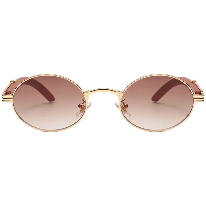 retro style metal sunglasses women round male gold steampunk small frame oval glasses for men brown blue wood pattern uv400