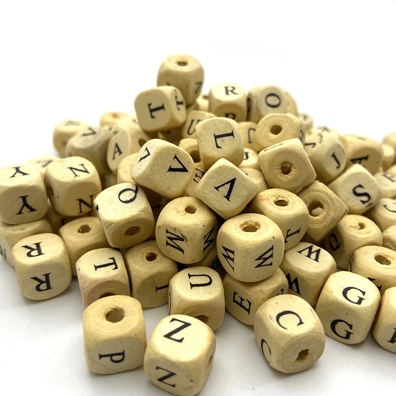 New 10mm 1080pcs/bag Personalized Baby Educational Toys Alphabet Letter Square Cube Wooden Bead