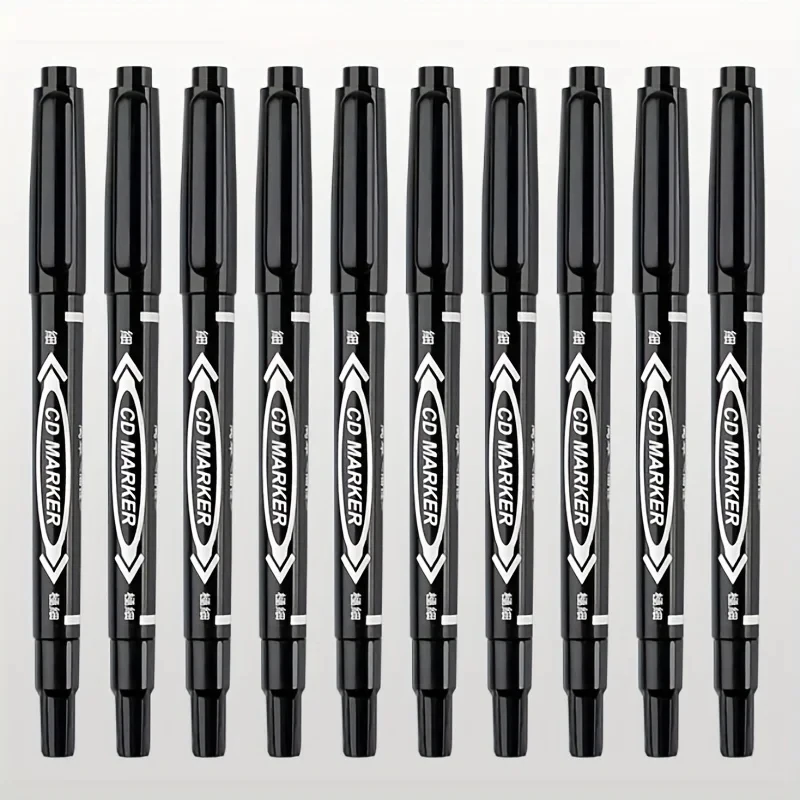 10Pcs Twin Tip Permanent Marker Black/Blue/Red Oil Marker Pen Fine Nid Marker Ink Drawing Stationery School Office Supplies