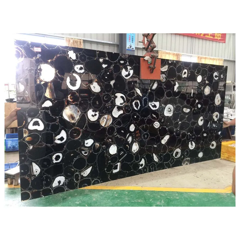 Natural gemstone Black  agate translucent / onyx backlit slab/ semi precious stone marble tile for decor