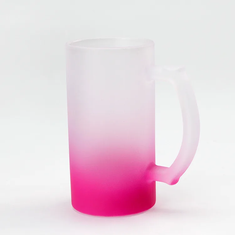 Wholesale 16oz Color Handle Matte Drinking Glass Sublimation Stein Mug Wine Cup Gradient Colorful Bottom Frosted Glass Beer Mugs